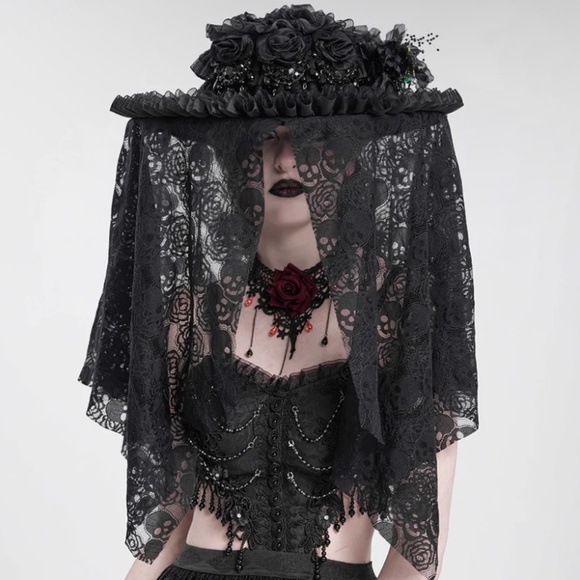 Eva Lady Gothic Veil Hat Black